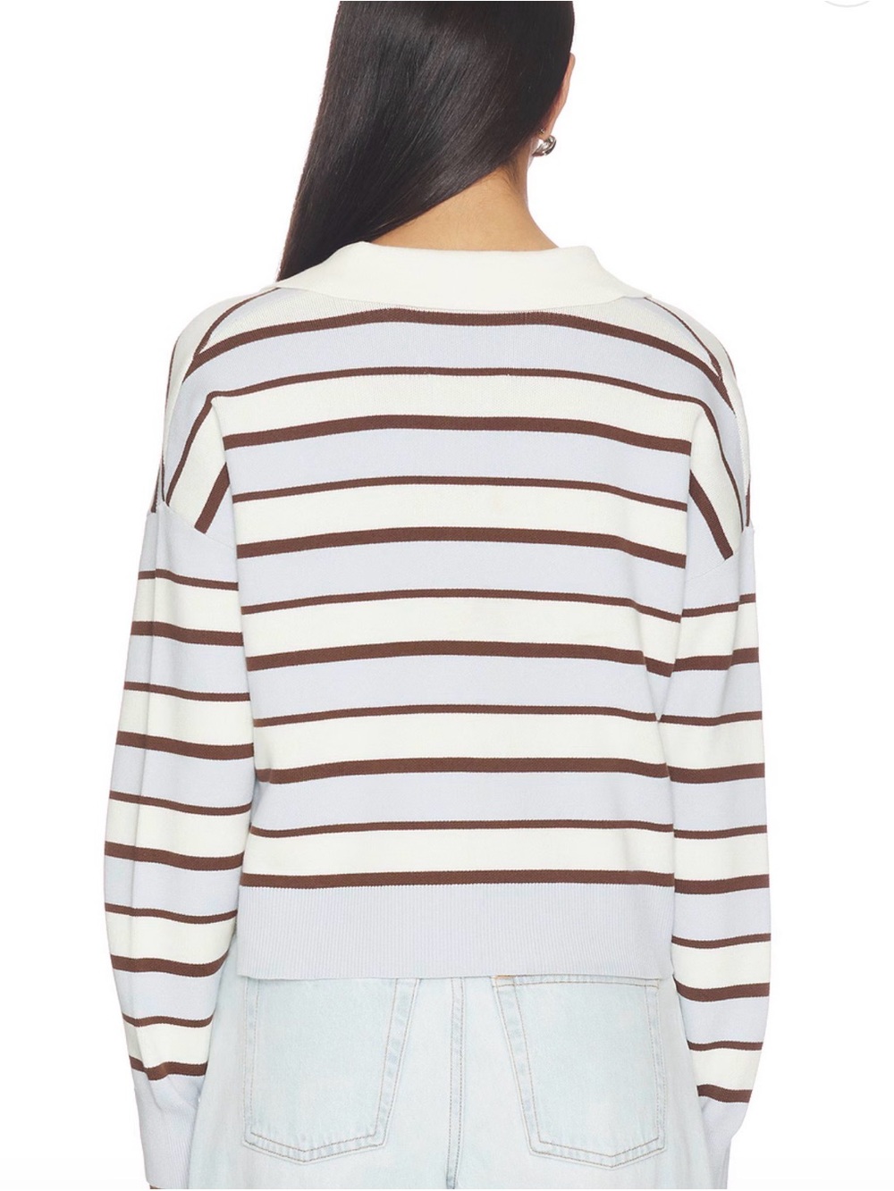 525 America Striped Polo Sweater in Light Blue, Brown, and Cream - Picture 3 of 4